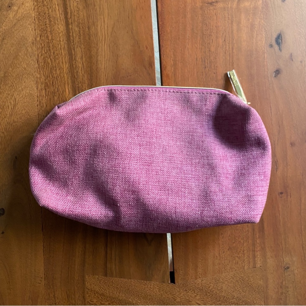 NEW Lancome Cosmetic Bag Pink Purple Glitter Canvas Gold Zip Makeup Small